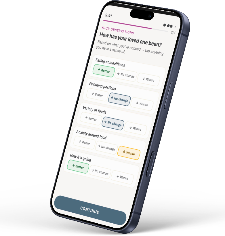 The carer's Univa app — a gentle daily observations check-in